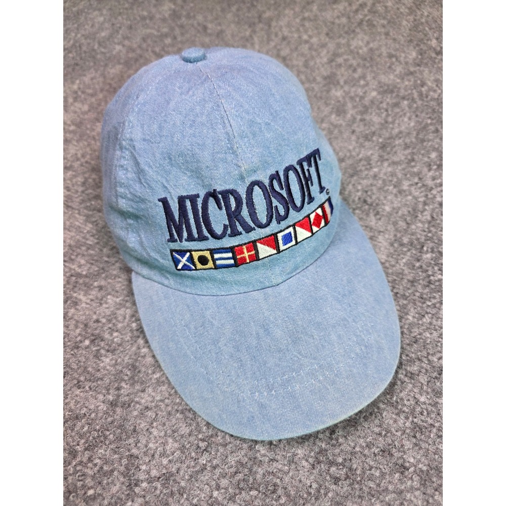 Microsoft Baseball Cap Mens OSFM Blue Denim Vintage Nautical Flags Made in USA